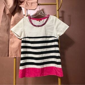 RED saks fifth Size xs embellished Striped ivory Black and Pink Shirt
